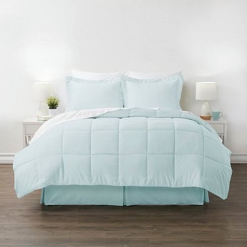 Full Size Microfiber 6-Piece Reversible Bed-in-a-Bag Comforter Set in Aqua Blue - Free Shipping