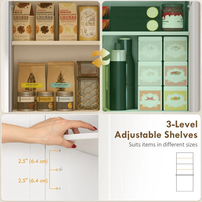 Tall Pantry Cabinet, 67" Kitchen Storage Cabinet with Adjustable Shelves and 2 Drawers for Kitchen, Dining Room, White