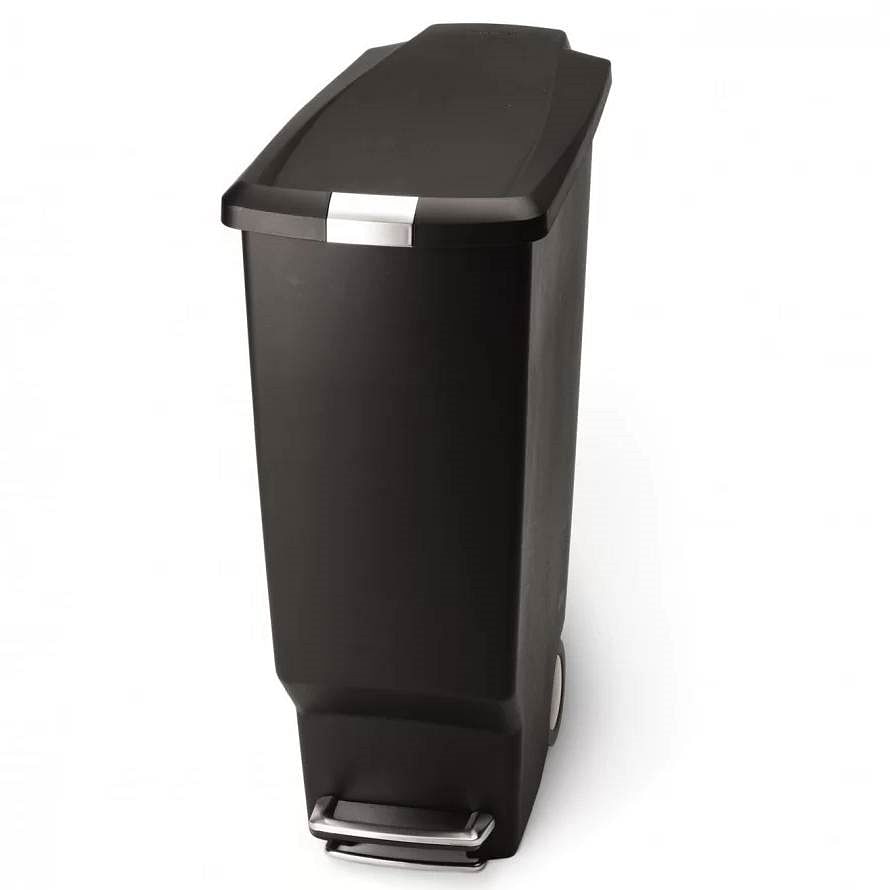 Black 10-Gallon Narrow Kitchen Trash Can with Easy Step-on Lid - Free Shipping