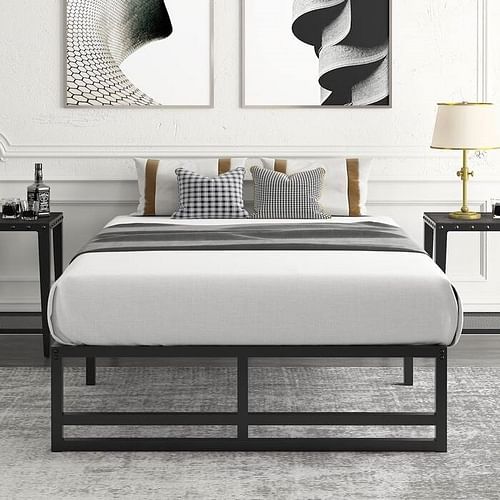 Full Size Black Metal Platform Bed Frame with Under-Bed Storage Space - Free Shipping