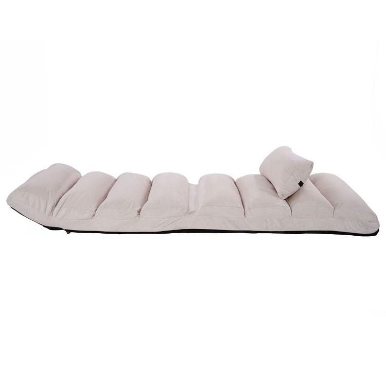 Foldable Multi-Position Sofa Bed Lounger Couch with Pillow in Beige Faux Suede - Free Shipping