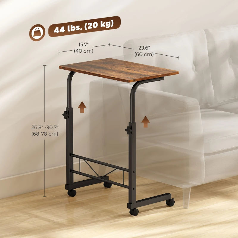 Mobile Standing Desk with Adjustable Height, 23.5 inch Stand Up Desk with Wheels, Rustic Brown