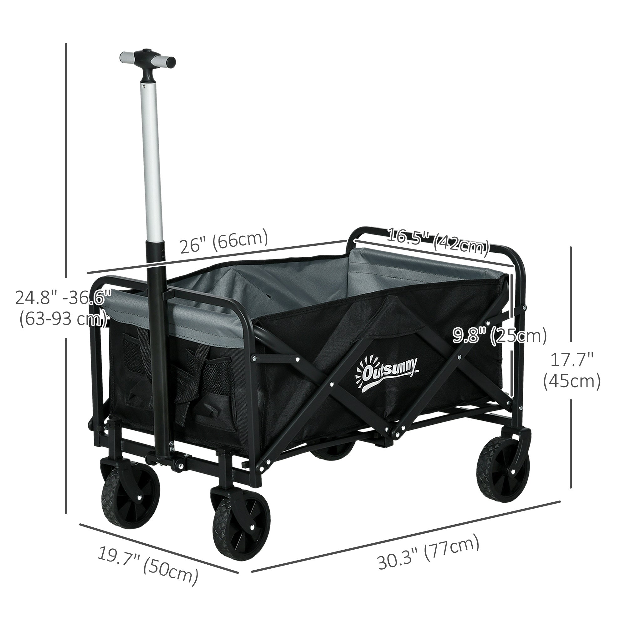 Outsunny Steel Frame Folding Garden Cart, Collapsible Wagon with Telescopic Handle and All-Terrain Wheels