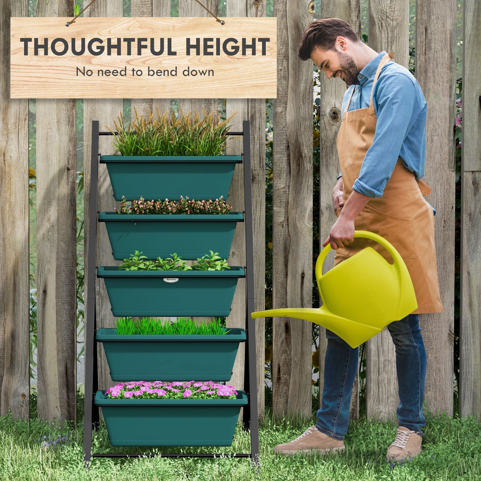 Outsunny 5-Tier Vertical Garden Planter Outdoor Plant Stand with 5 Container Boxes for Vegetables Flowers Green