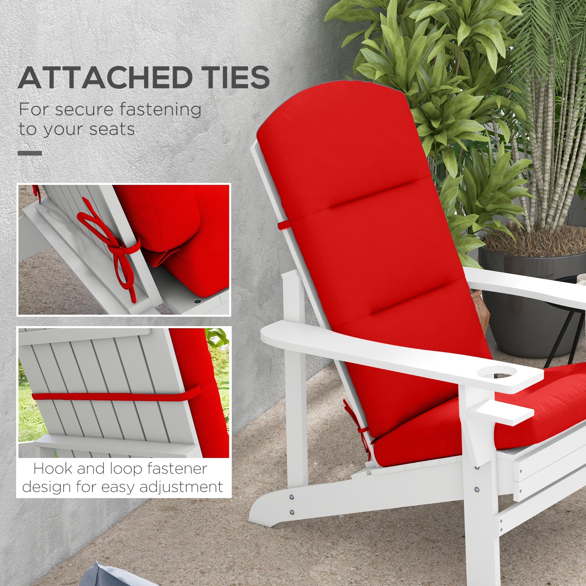Outsunny Patio Chair Cushion for Adirondack Chairs Replacement Cushion with Back and Ties, Wine Red