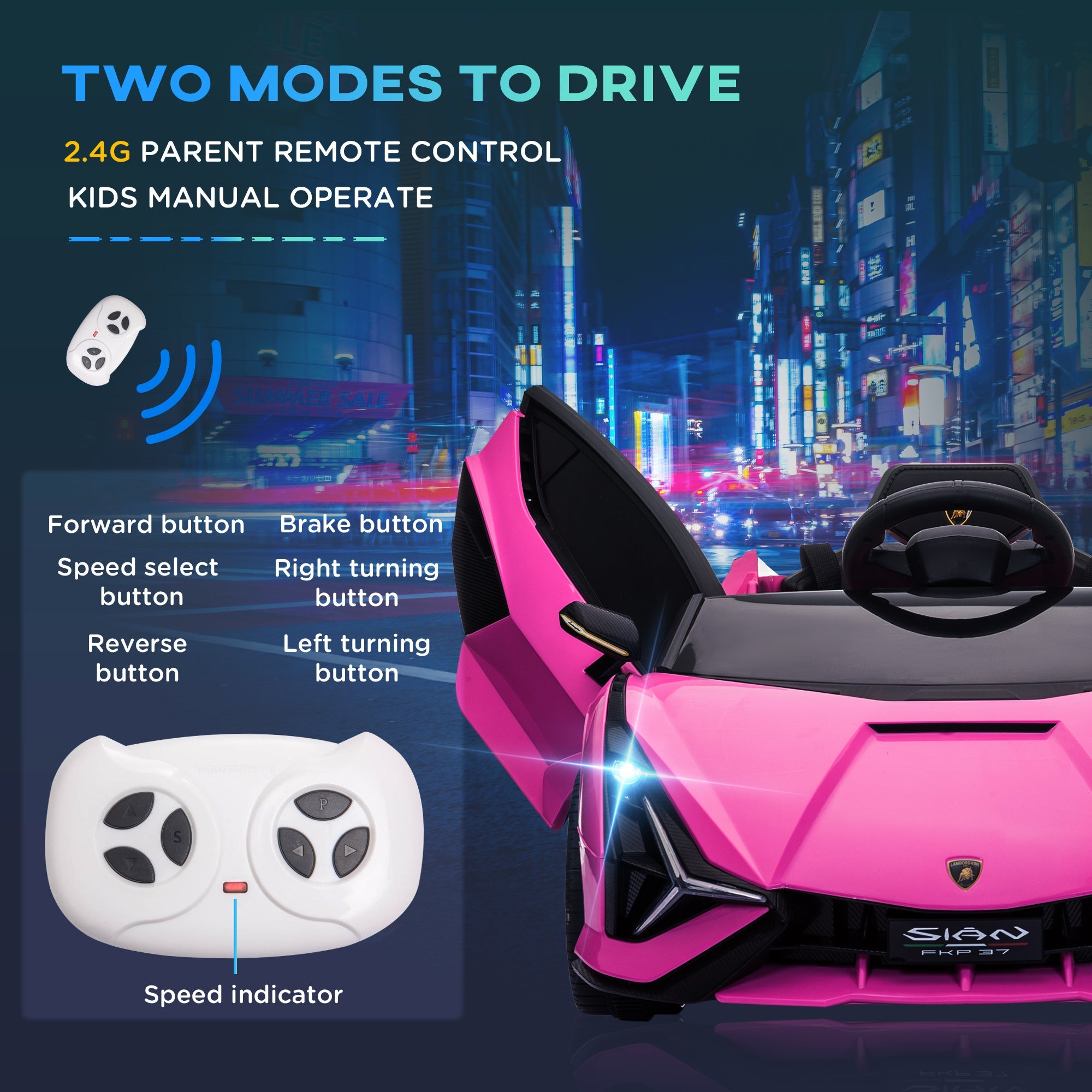 Aosom Compatible 12V Battery-powered Kids Electric Ride On Car Toy with Parental Remote Control Music Lights MP3 Pink