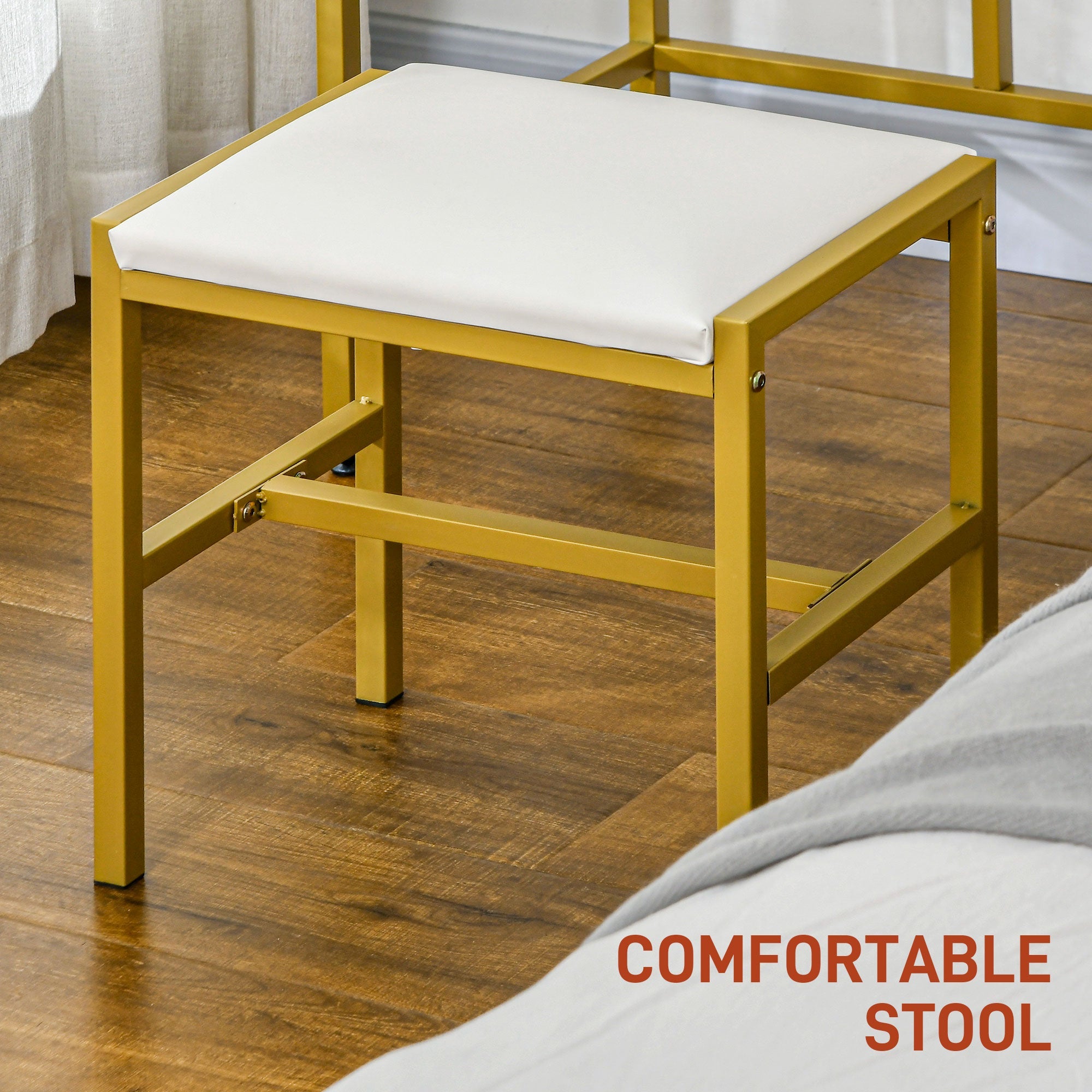 HOMCOM Makeup Vanity Desk Set with Mirror, Stool, LED Lights, Drawers, Shelves, Dressing Table for Bedroom, White