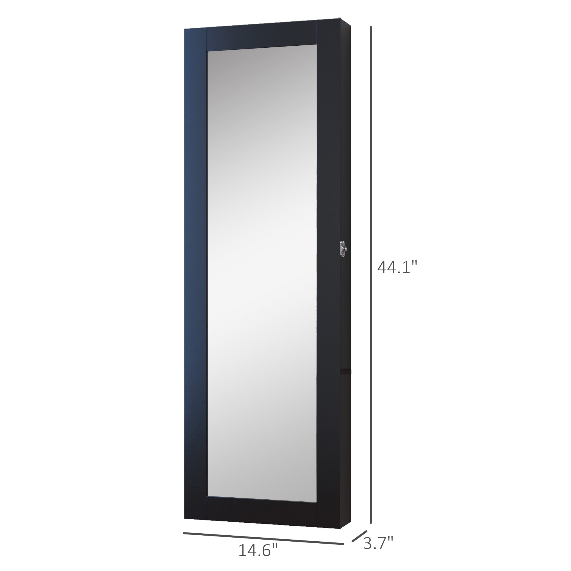 HOMCOM Wall-Mount Mirrored Jewelry Cabinet: With Real Glass Mirror, Lockable, Black