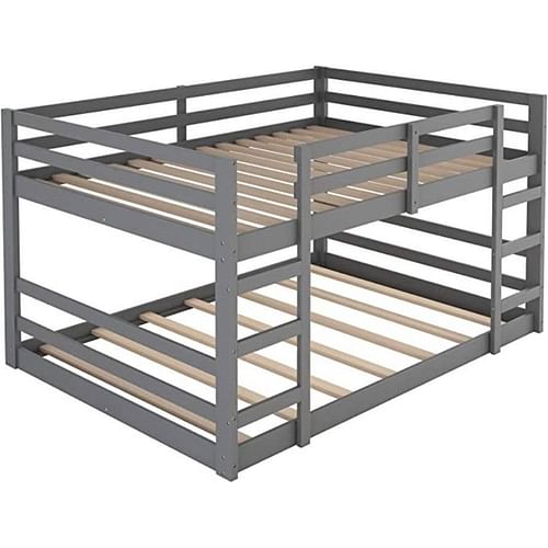 Full over Full Modern Low Profile Bunk Bed in Grey Wood Finish - Free Shipping