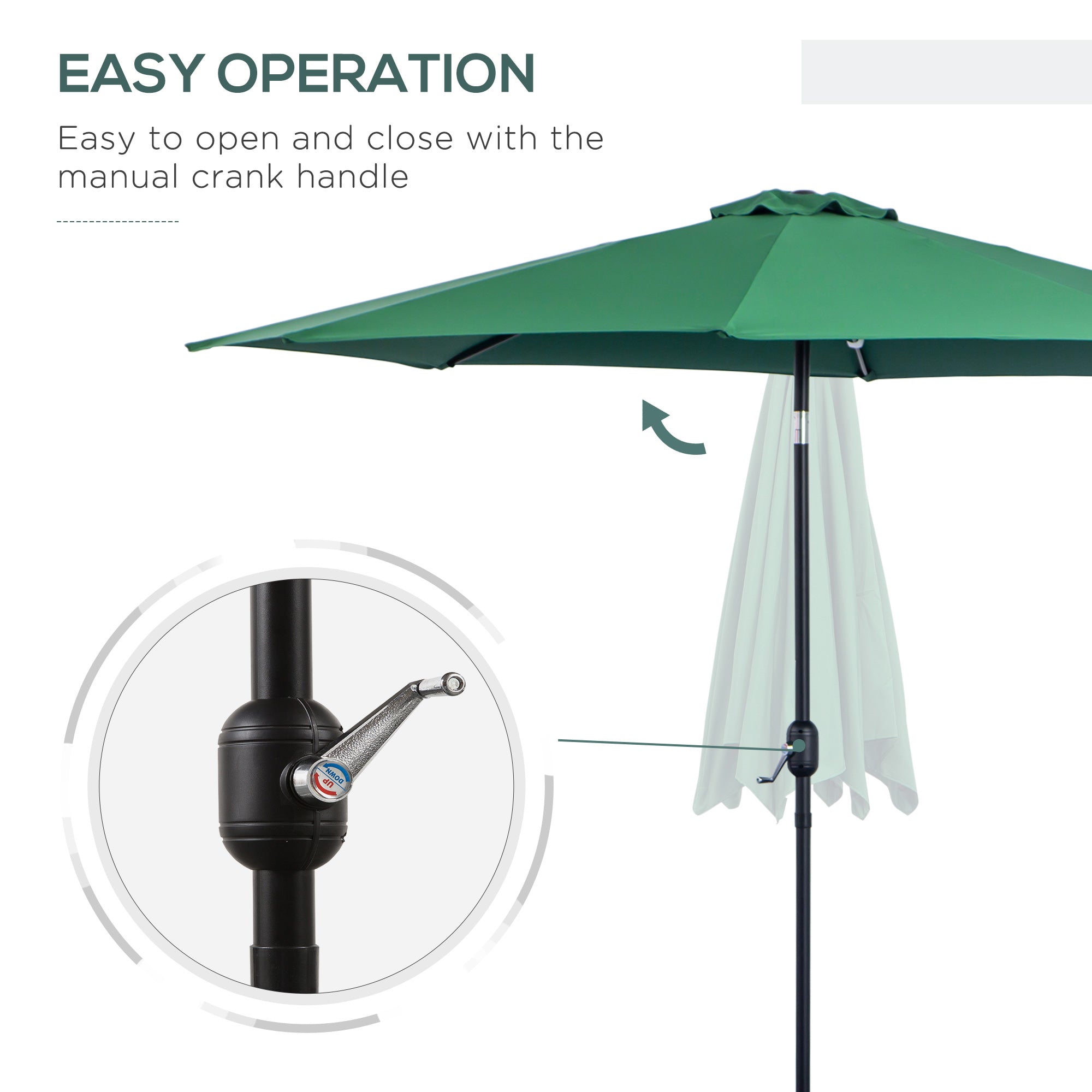 Outsunny Steel Frame Patio Parasol: 10'x 8' Round Market Garden Canopy for Outdoor, Green