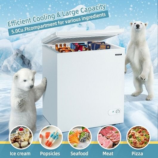 5.2 Cu.ft Chest Freezer Upright Single Door Refrigerator with 3 Baskets-White - Free Shipping