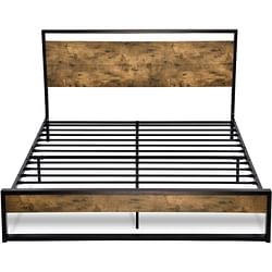 Full size Metal Wood Platform Bed Frame with Industrial Headboard - Free Shipping
