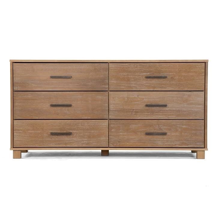 Modern Farmhouse Solid Wood 6 Drawer Double Dresser in Rustic Pine Finish - Free Shipping