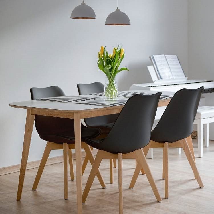 Set of 4 Modern Mid-Century Style Black PU Leather Dining Chairs with Wood Legs - Free Shipping