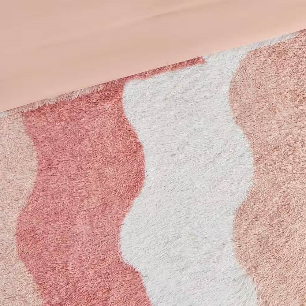 Full/Queen Pink Blush White Reversible Soft Sherpa Faux Fur 3-PC Comforter Set - Free Shipping