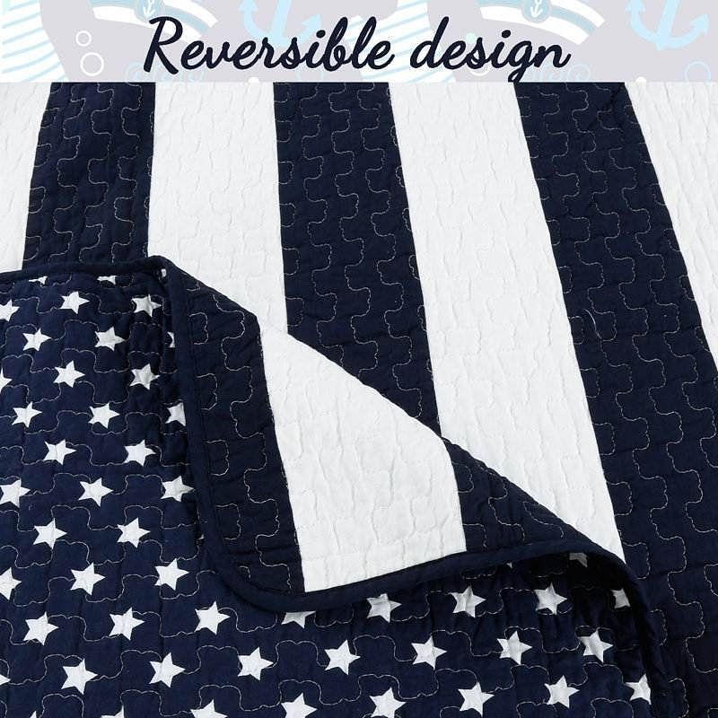 Full/Queen 3 Piece Navy Blue White Stars Stripes 100-Percent Cotton Quilt Set - Free Shipping