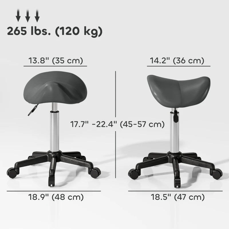 Saddle Stool, Adjustable Rolling Stool, Grey