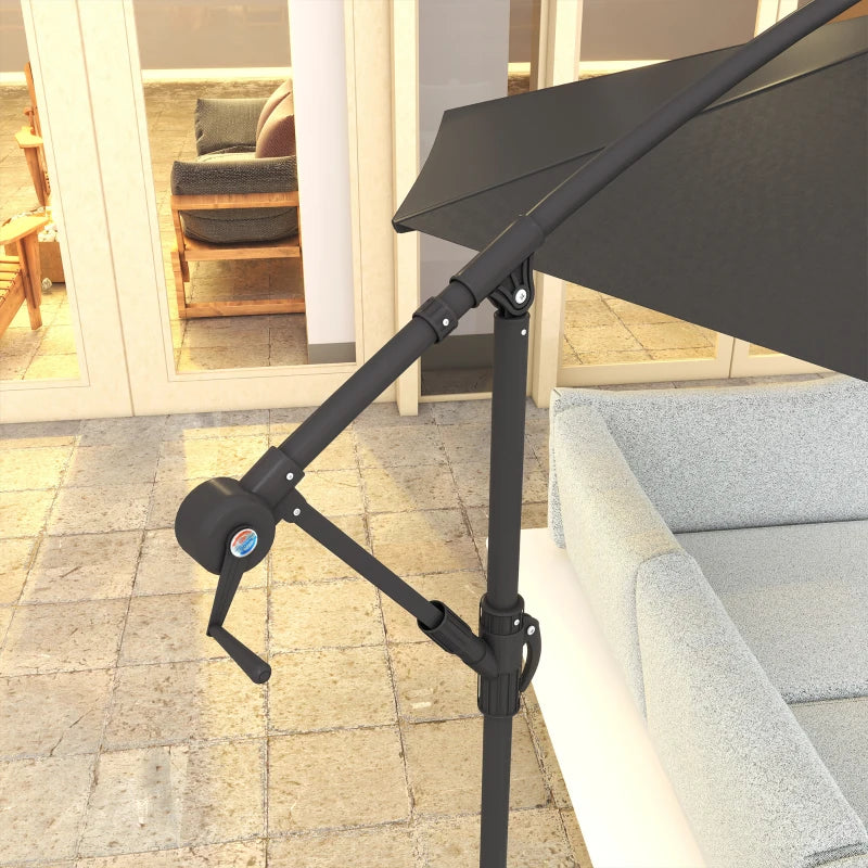 9.5' Offset Patio Umbrella Garden Parasol with Solar LED Lights and Weights, Dark Grey