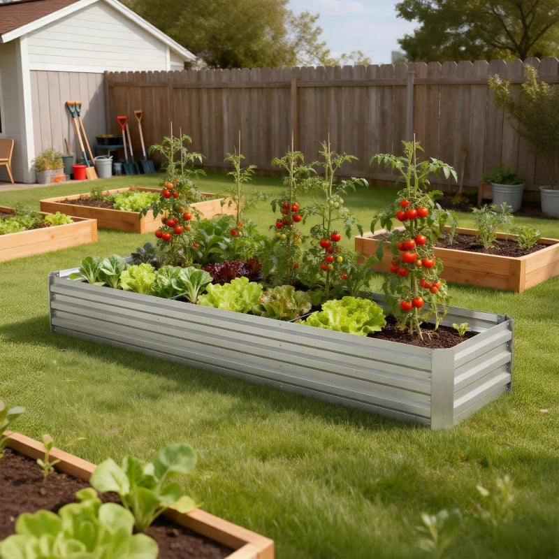 8'x2'x1' Galvanized Raised Bed, Large Elevated Planter Box for Growing Flowers, Herbs and Vegetables, Silver