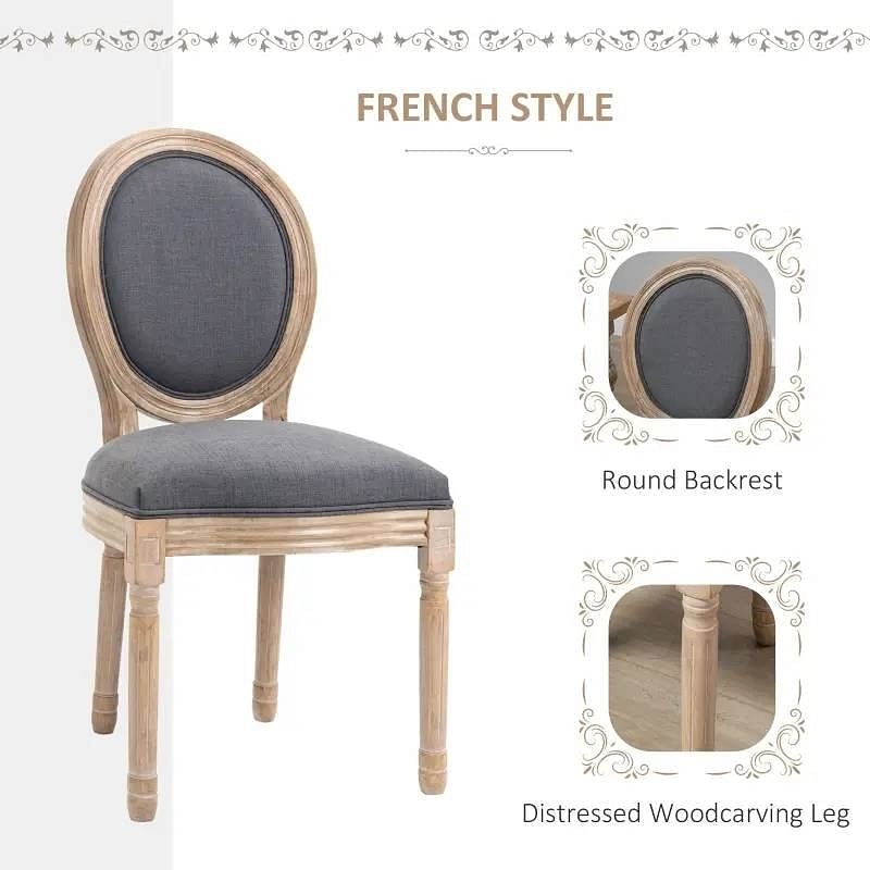 Set of 2 Vintage Upholstered Armless Curved Back Dining Chairs Grey Wash - Free Shipping