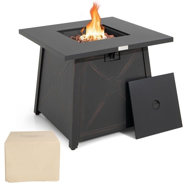 50,000 BTU Black Steel Square Portable LP Gas Propane Fire Pit Table - Free Shipping