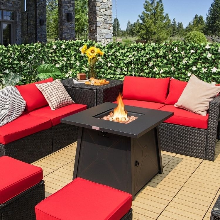 50,000 BTU Black Steel Square Portable LP Gas Propane Fire Pit Table - Free Shipping