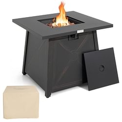 50,000 BTU Black Steel Square Portable LP Gas Propane Fire Pit Table - Free Shipping