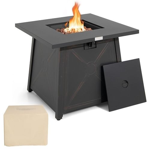 50,000 BTU Black Steel Square Portable LP Gas Propane Fire Pit Table - Free Shipping
