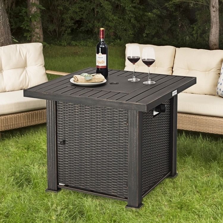 Outdoor Square Propane Gas Fire Pit Table with Adjustable Flame - Free Shipping