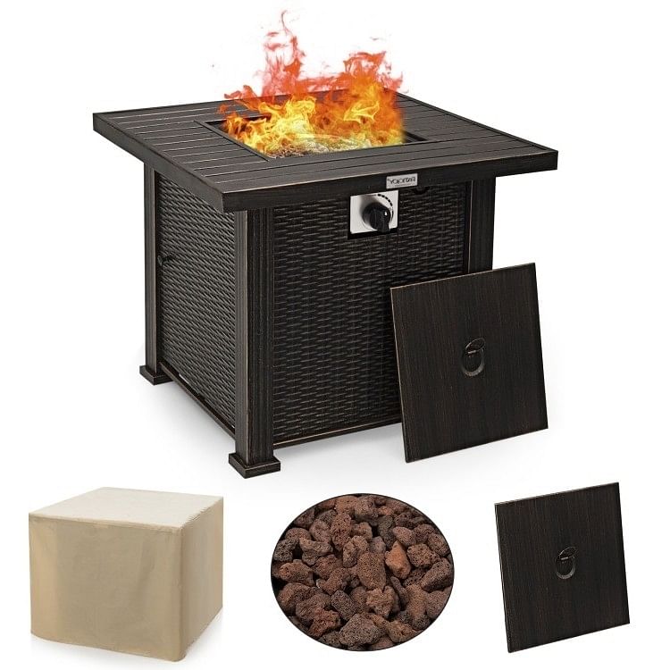 Outdoor Square Propane Gas Fire Pit Table with Adjustable Flame - Free Shipping