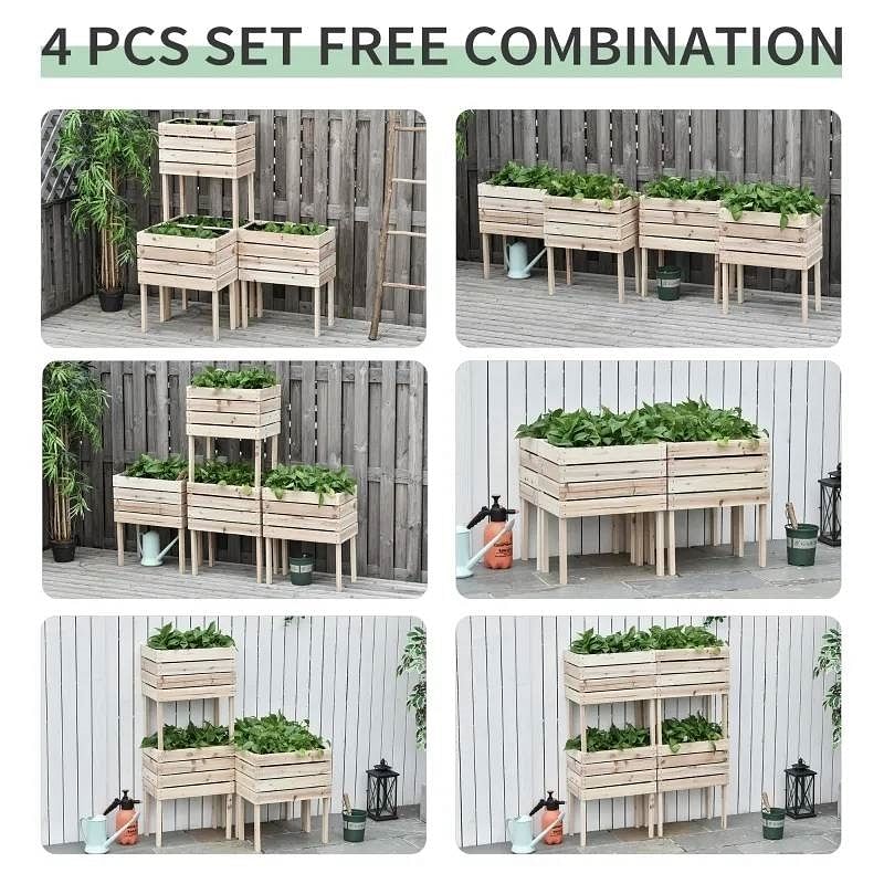 Farmhouse 4 Piece Wooden Elevated Raised Garden Bed Planter Box - Free Shipping
