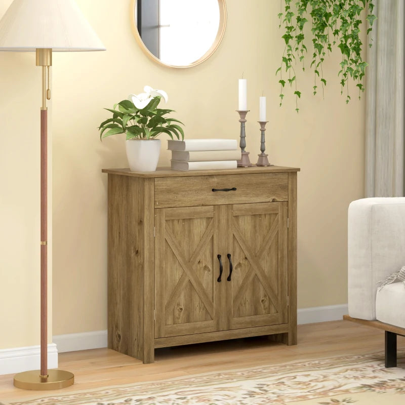 Farmhouse Sideboard Buffet Cabinet, Storage Cabinet with Barn Doors, Nature Wood