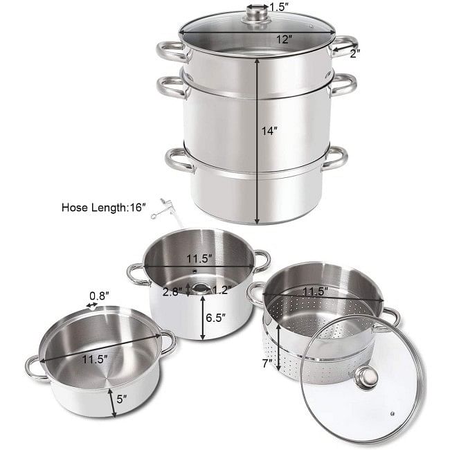 11 Quart Stainless Steel Steamer / Fruit Vegetable Juicer - Free Shipping