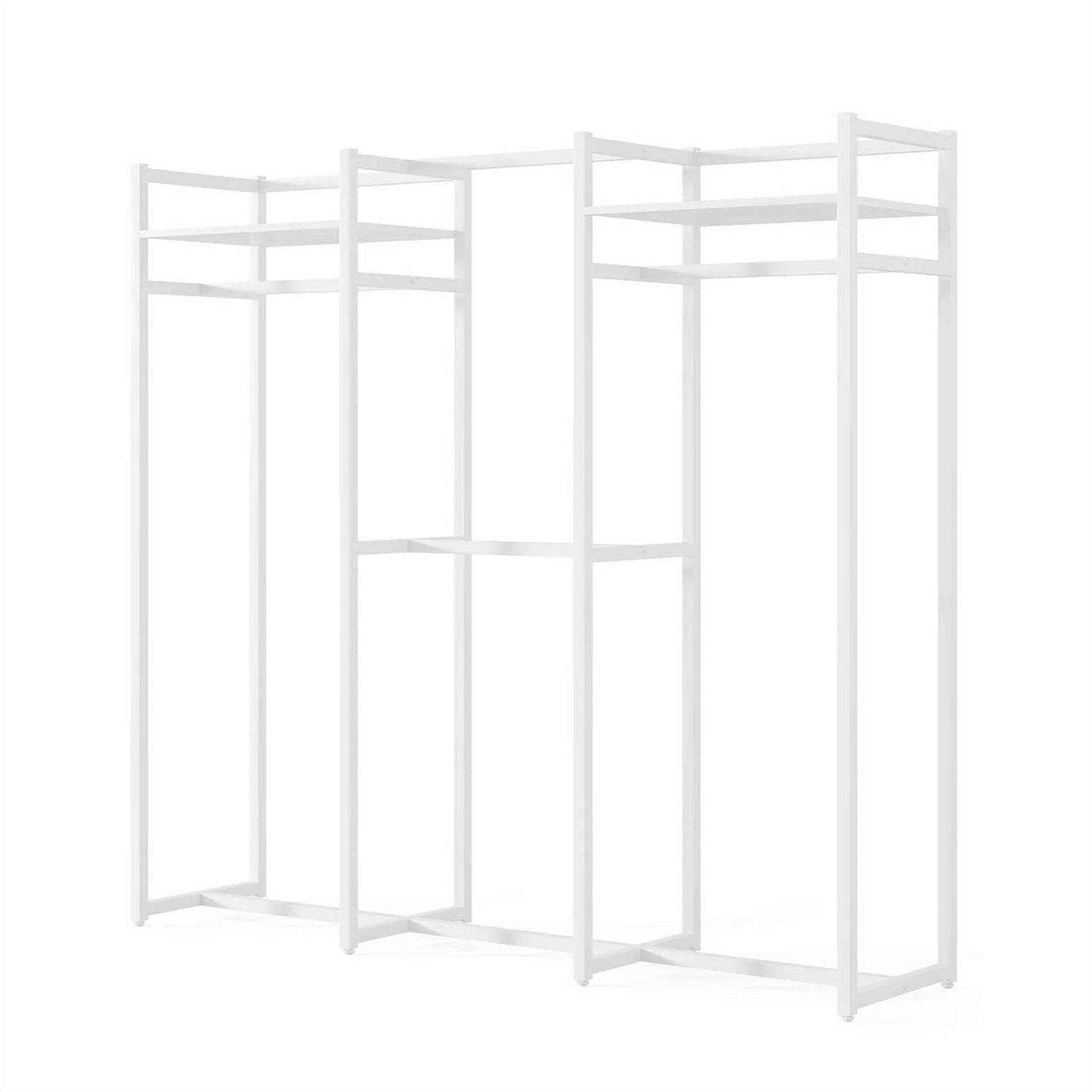 Heavy Duty White Metal Freestanding Garment Rack with 4 Clothes Hanging Rods - Free Shipping