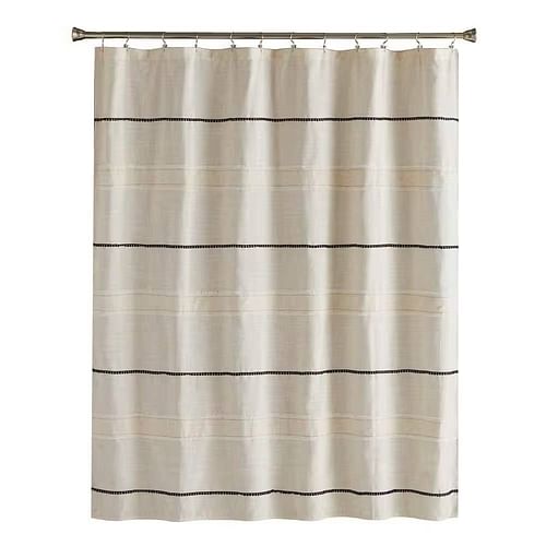 72-inch Polyester/Linen Fabric Shower Curtain in Beige with Black Stripes - Free Shipping