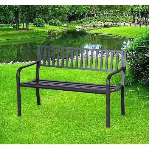 Outdoor Black Metal Garden Bench with 550 lb Max Weight Capacity - Free Shipping