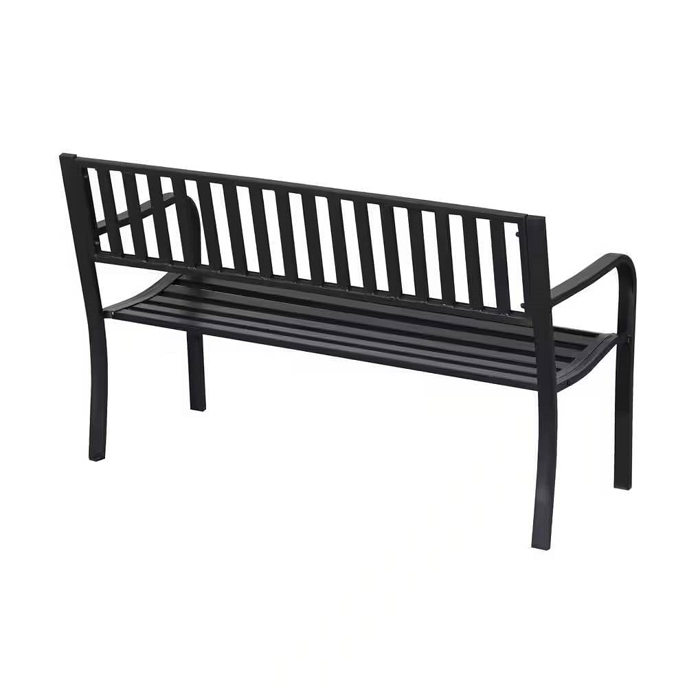 Outdoor Black Metal Garden Bench with 550 lb Max Weight Capacity - Free Shipping