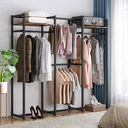 Black Metal Garment Rack with 4 Clothes Hanging Rods and 2 Wood Storage Shelves - Free Shipping