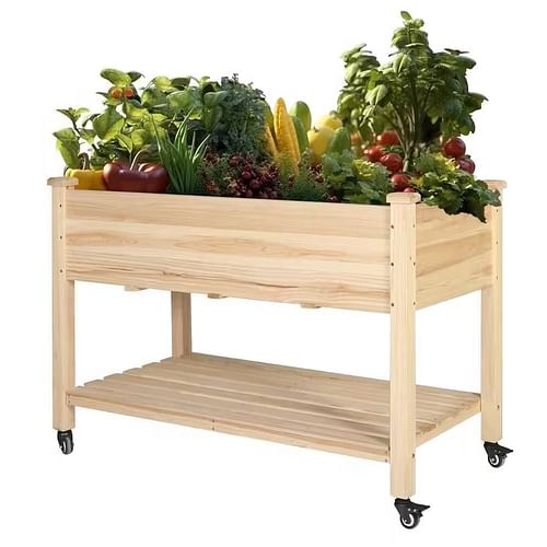 Outdoor Wood Raised Garden Bed Planter Box Cart on Wheels 46-inch x 22-inch - Free Shipping