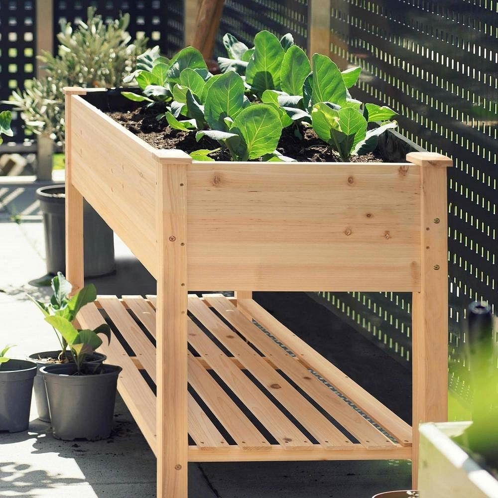 Outdoor Wood Raised Garden Bed Planter Box Cart on Wheels 46-inch x 22-inch - Free Shipping