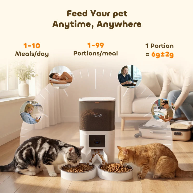 Automatic Cat Feeder for 2 Cats with HD Camera,2.4G & 5G WiFi Pet Food Dispenser 6L APP Control