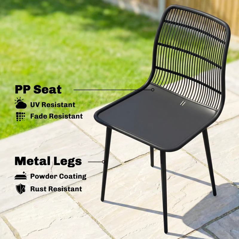 Outdoor Dining Chairs Set of 4, Patio Chairs with Slotted Backrest, Black