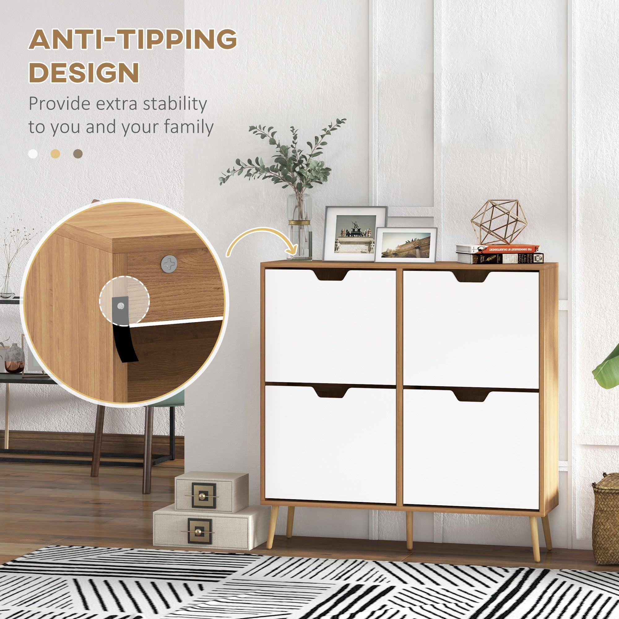 HOMCOM Shoe Sanctuary: Modern 4 Flip Drawer Cabinet with Adjustable Shelf, Organizer for 16 Pairs of Shoes, Entryway Storage