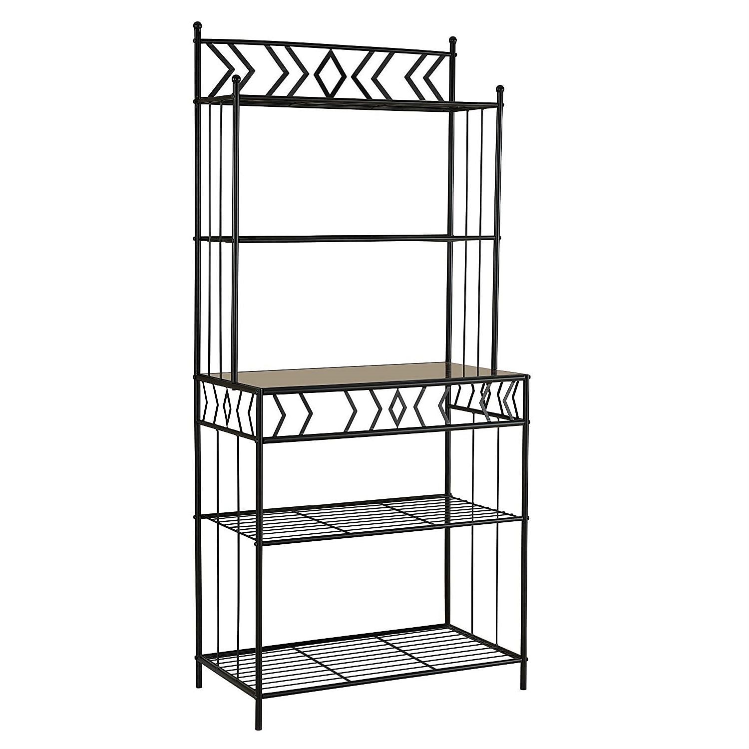Kitchen Bakers Rack in Black Metal with Marble Finish Top - Free Shipping