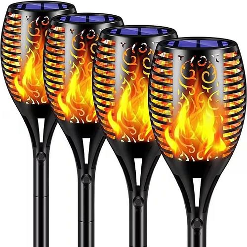 Set of 4 - Outdoor Solar Lights LED Tiki Torch Polynesian Style Path Lighting - Free Shipping