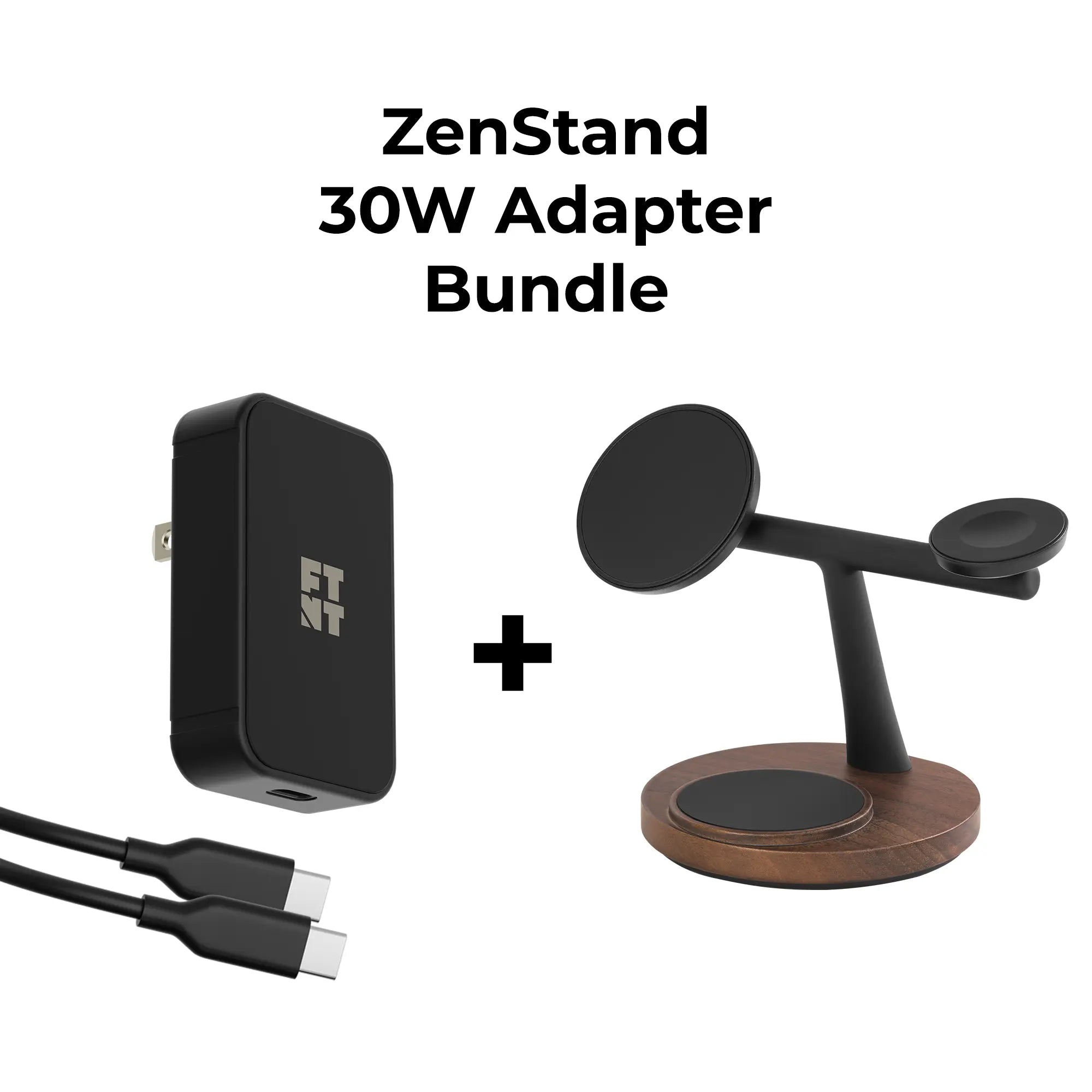 ZenStand 3-in-1 Wood MagSafe charger (with USA/CAN 30W GaN power adapter)
