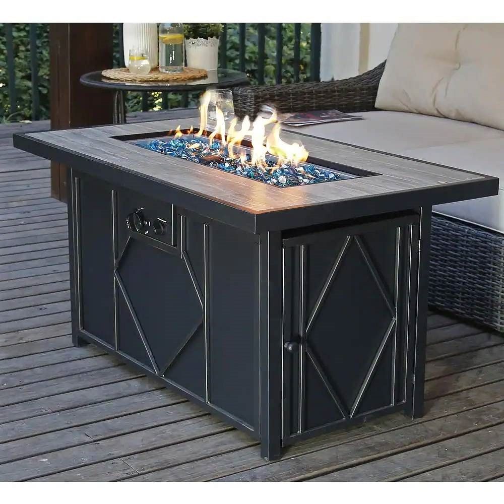 42-inch Outdoor Propane Gas Fire Pit Patio Table with Blue Fire Glass - Free Shipping