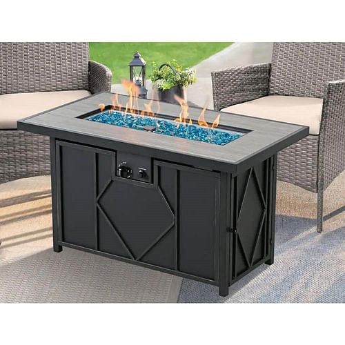42-inch Outdoor Propane Gas Fire Pit Patio Table with Blue Fire Glass - Free Shipping