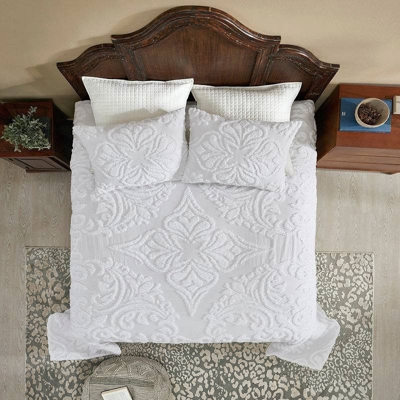 Full Size 100-Percent Cotton Chenille 3-Piece Coverlet Bedspread Set in White - Free Shipping