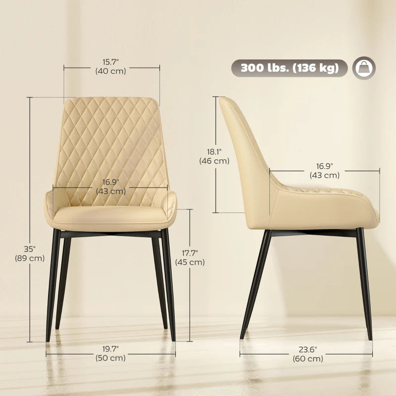 Upholstered Kitchen Chairs, Modern Dining Chairs Set of 4 with Diamond Tufting and Steel Legs for Dining Room, Khaki